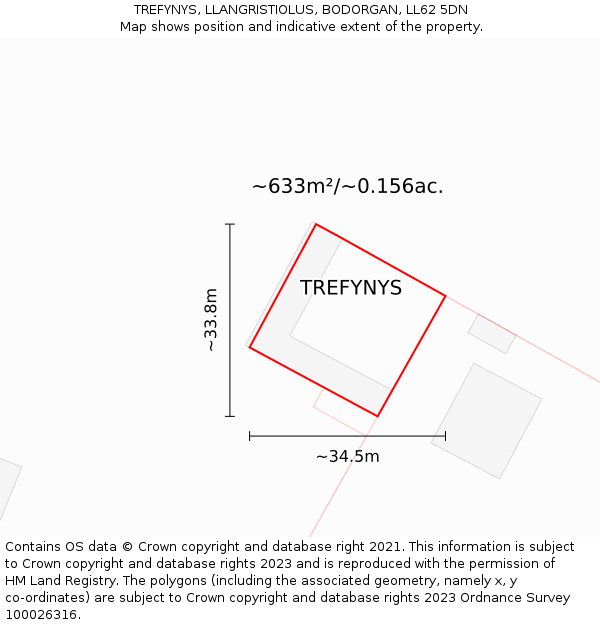 TREFYNYS, LLANGRISTIOLUS, BODORGAN, LL62 5DN: Plot and title map