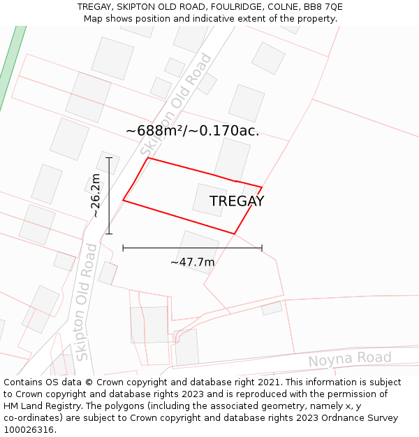 TREGAY, SKIPTON OLD ROAD, FOULRIDGE, COLNE, BB8 7QE: Plot and title map
