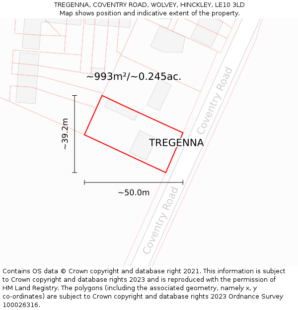 TREGENNA, COVENTRY ROAD, WOLVEY, HINCKLEY, LE10 3LD: Plot and title map