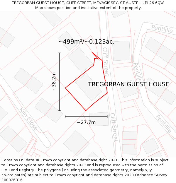 TREGORRAN GUEST HOUSE, CLIFF STREET, MEVAGISSEY, ST AUSTELL, PL26 6QW: Plot and title map