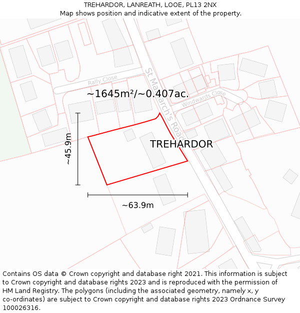 TREHARDOR, LANREATH, LOOE, PL13 2NX: Plot and title map