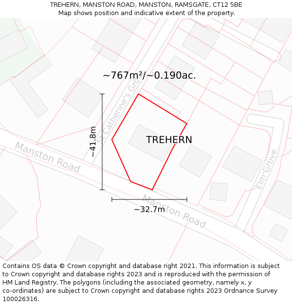 TREHERN, MANSTON ROAD, MANSTON, RAMSGATE, CT12 5BE: Plot and title map