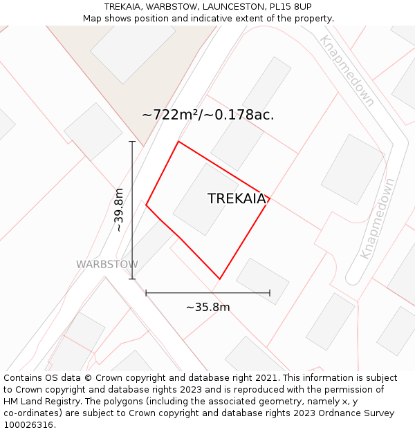 TREKAIA, WARBSTOW, LAUNCESTON, PL15 8UP: Plot and title map