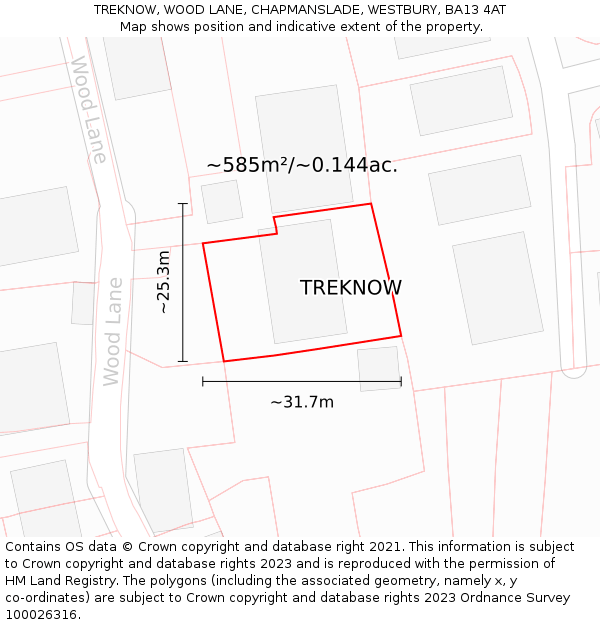 TREKNOW, WOOD LANE, CHAPMANSLADE, WESTBURY, BA13 4AT: Plot and title map