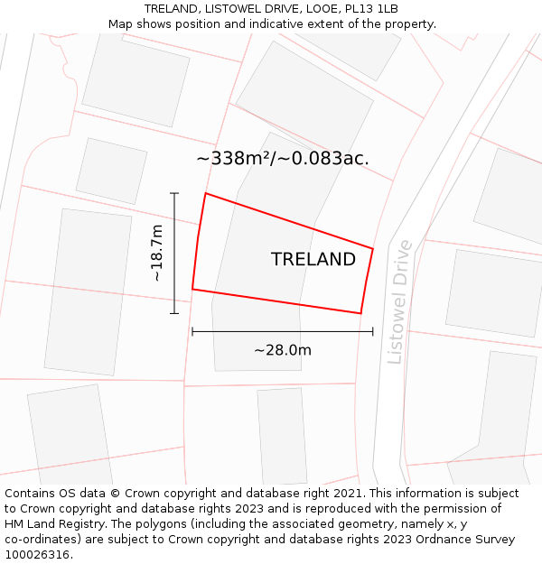 TRELAND, LISTOWEL DRIVE, LOOE, PL13 1LB: Plot and title map