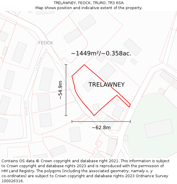 TRELAWNEY, FEOCK, TRURO, TR3 6SA: Plot and title map