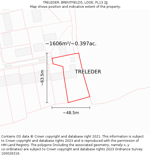 TRELEDER, BRENTFIELDS, LOOE, PL13 2JJ: Plot and title map