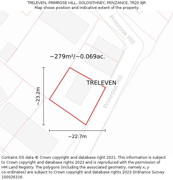 TRELEVEN, PRIMROSE HILL, GOLDSITHNEY, PENZANCE, TR20 9JR: Plot and title map
