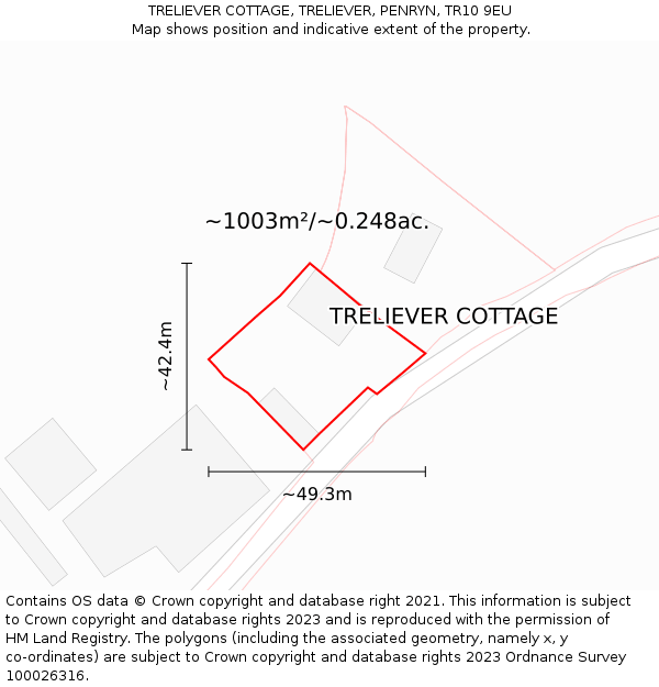 TRELIEVER COTTAGE, TRELIEVER, PENRYN, TR10 9EU: Plot and title map
