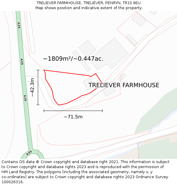 TRELIEVER FARMHOUSE, TRELIEVER, PENRYN, TR10 9EU: Plot and title map