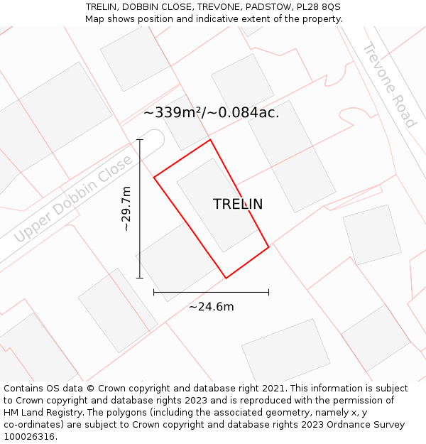 TRELIN, DOBBIN CLOSE, TREVONE, PADSTOW, PL28 8QS: Plot and title map