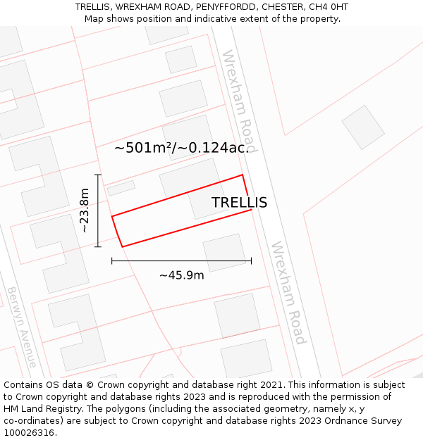 TRELLIS, WREXHAM ROAD, PENYFFORDD, CHESTER, CH4 0HT: Plot and title map