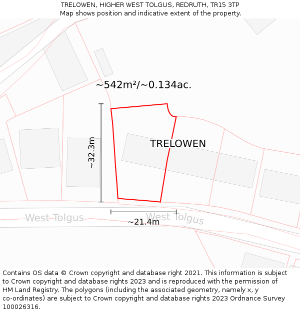 TRELOWEN, HIGHER WEST TOLGUS, REDRUTH, TR15 3TP: Plot and title map