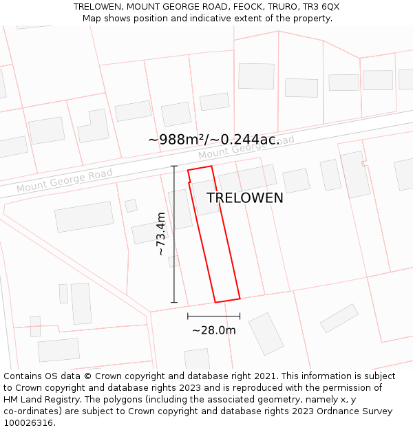 TRELOWEN, MOUNT GEORGE ROAD, FEOCK, TRURO, TR3 6QX: Plot and title map