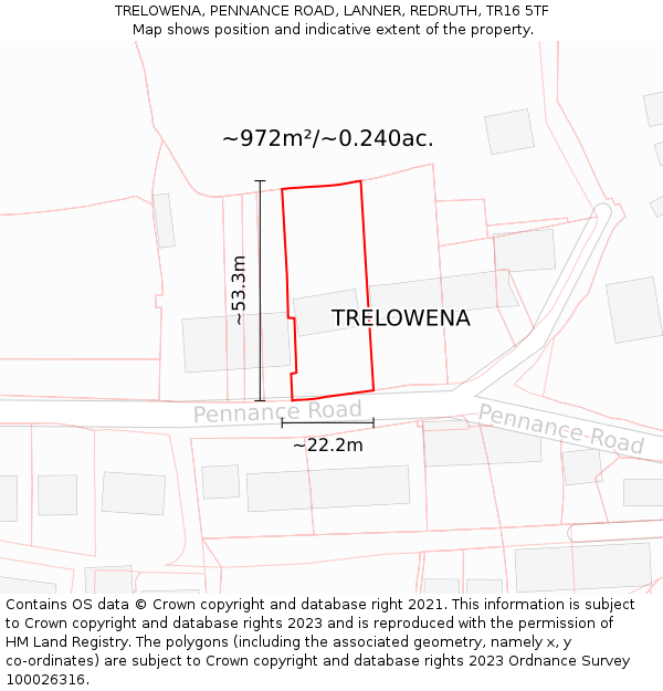 TRELOWENA, PENNANCE ROAD, LANNER, REDRUTH, TR16 5TF: Plot and title map