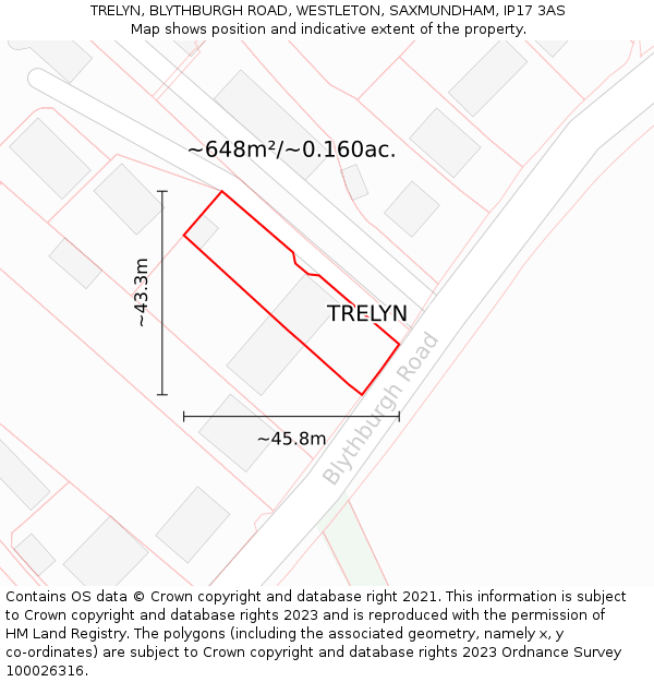 TRELYN, BLYTHBURGH ROAD, WESTLETON, SAXMUNDHAM, IP17 3AS: Plot and title map