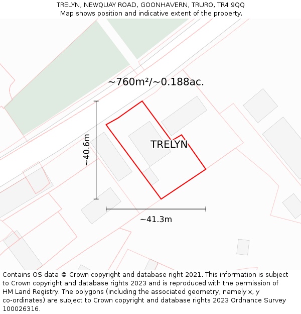 TRELYN, NEWQUAY ROAD, GOONHAVERN, TRURO, TR4 9QQ: Plot and title map