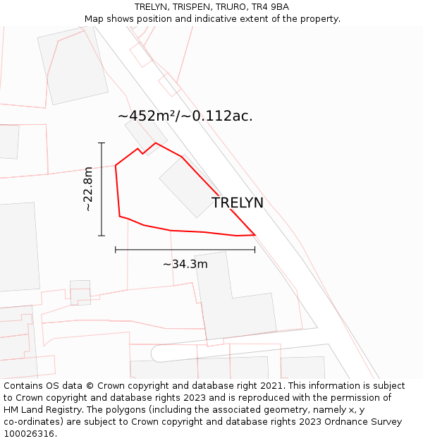 TRELYN, TRISPEN, TRURO, TR4 9BA: Plot and title map