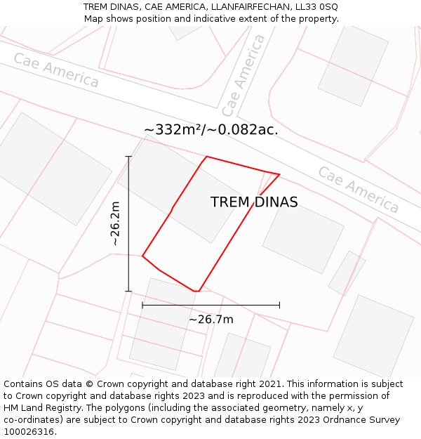 TREM DINAS, CAE AMERICA, LLANFAIRFECHAN, LL33 0SQ: Plot and title map