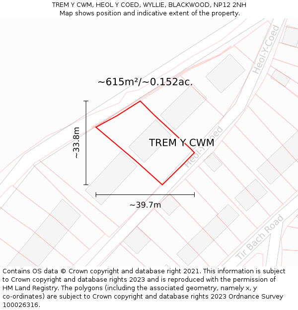 TREM Y CWM, HEOL Y COED, WYLLIE, BLACKWOOD, NP12 2NH: Plot and title map