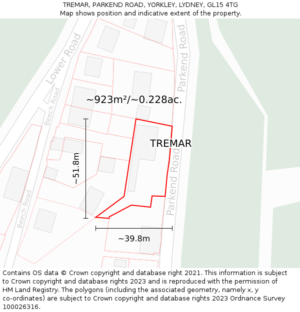 TREMAR, PARKEND ROAD, YORKLEY, LYDNEY, GL15 4TG: Plot and title map