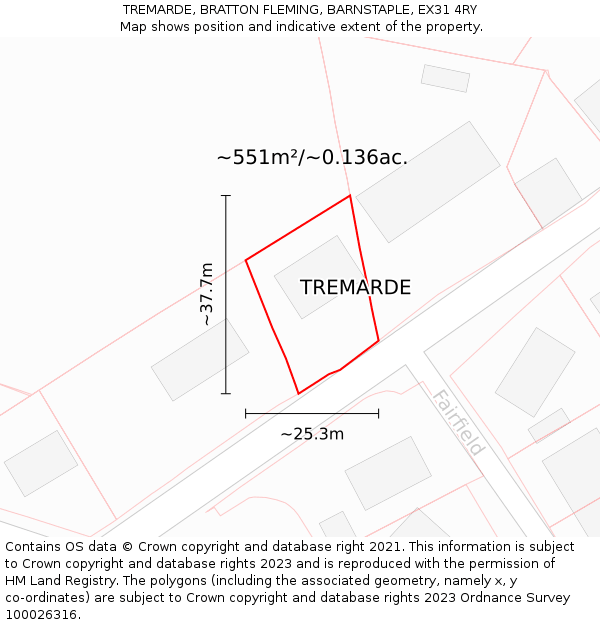 TREMARDE, BRATTON FLEMING, BARNSTAPLE, EX31 4RY: Plot and title map