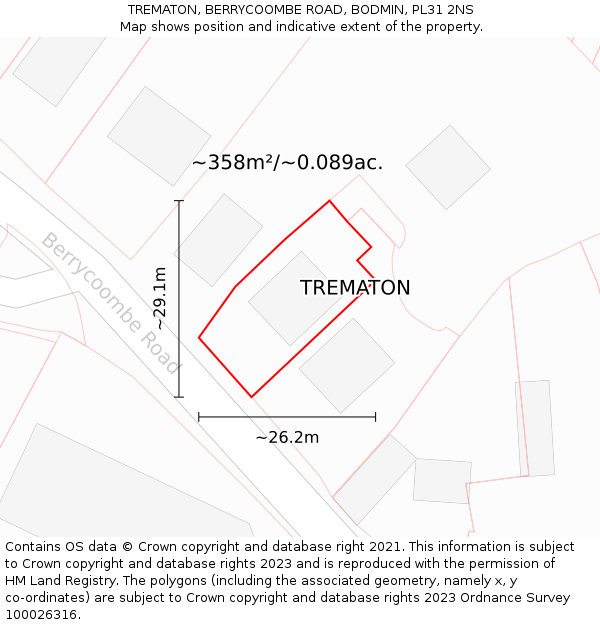 TREMATON, BERRYCOOMBE ROAD, BODMIN, PL31 2NS: Plot and title map
