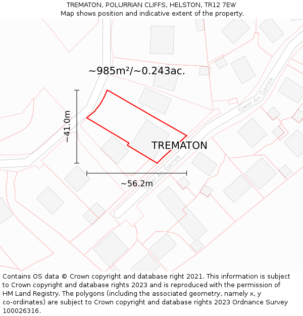 TREMATON, POLURRIAN CLIFFS, HELSTON, TR12 7EW: Plot and title map