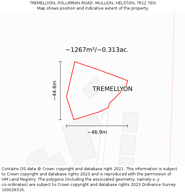 TREMELLYON, POLURRIAN ROAD, MULLION, HELSTON, TR12 7EN: Plot and title map