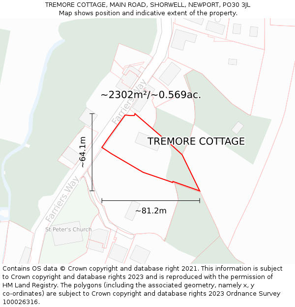TREMORE COTTAGE, MAIN ROAD, SHORWELL, NEWPORT, PO30 3JL: Plot and title map