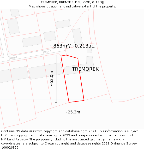 TREMOREK, BRENTFIELDS, LOOE, PL13 2JJ: Plot and title map