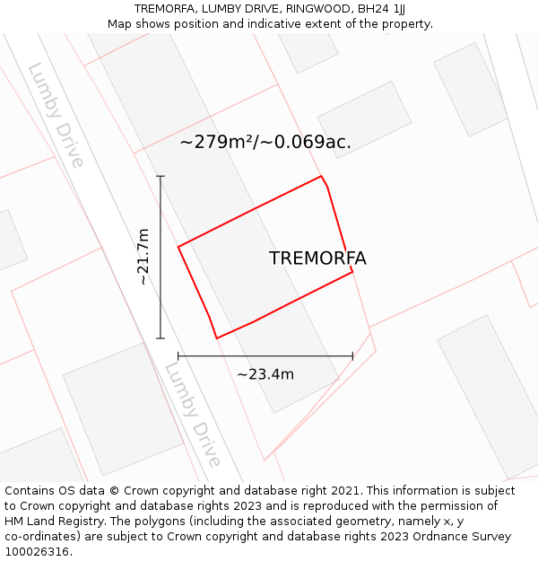 TREMORFA, LUMBY DRIVE, RINGWOOD, BH24 1JJ: Plot and title map