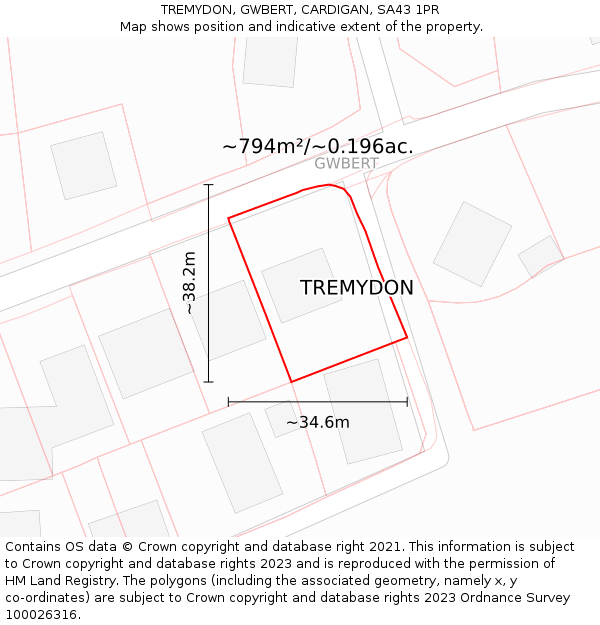 TREMYDON, GWBERT, CARDIGAN, SA43 1PR: Plot and title map