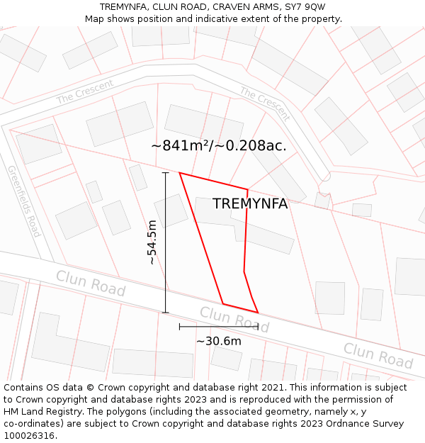 TREMYNFA, CLUN ROAD, CRAVEN ARMS, SY7 9QW: Plot and title map
