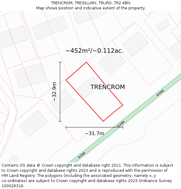 TRENCROM, TRESILLIAN, TRURO, TR2 4BN: Plot and title map