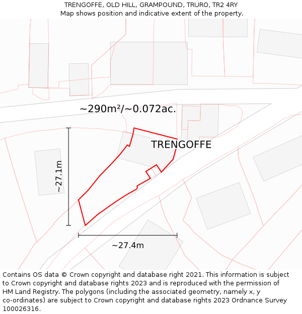TRENGOFFE, OLD HILL, GRAMPOUND, TRURO, TR2 4RY: Plot and title map
