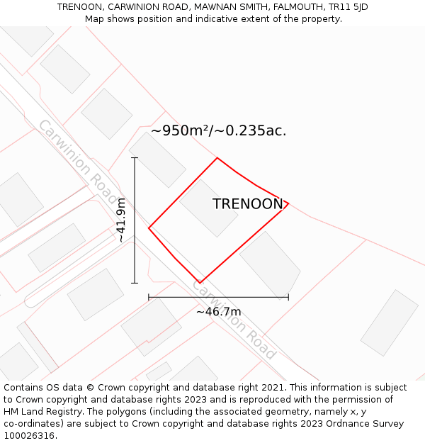 TRENOON, CARWINION ROAD, MAWNAN SMITH, FALMOUTH, TR11 5JD: Plot and title map