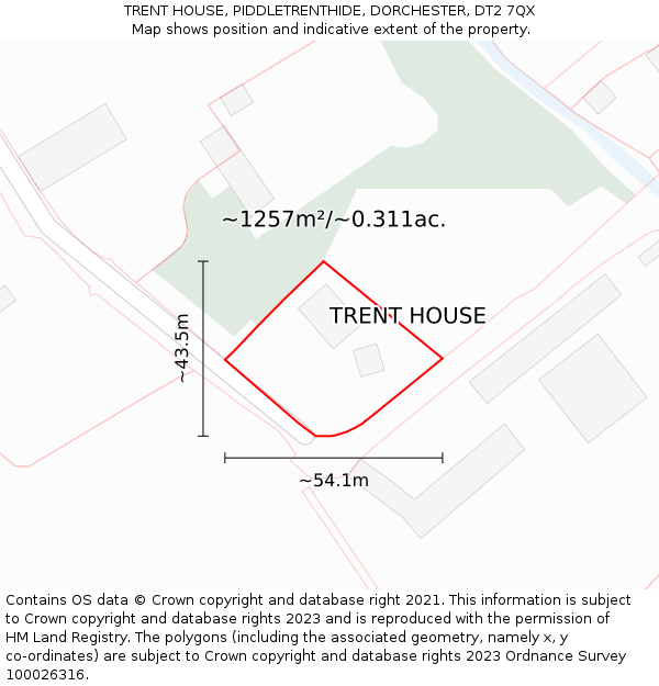 TRENT HOUSE, PIDDLETRENTHIDE, DORCHESTER, DT2 7QX: Plot and title map