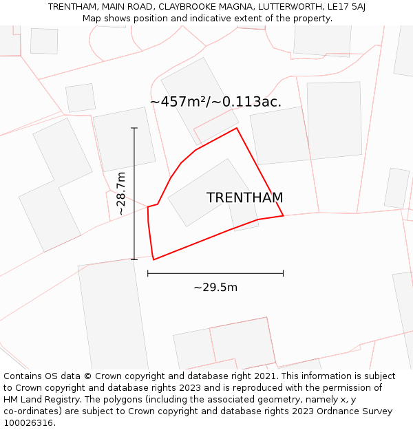 TRENTHAM, MAIN ROAD, CLAYBROOKE MAGNA, LUTTERWORTH, LE17 5AJ: Plot and title map