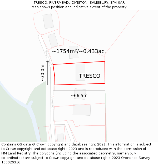 TRESCO, RIVERMEAD, IDMISTON, SALISBURY, SP4 0AR: Plot and title map