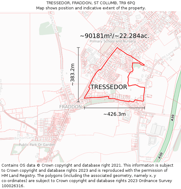 TRESSEDOR, FRADDON, ST COLUMB, TR9 6PQ: Plot and title map