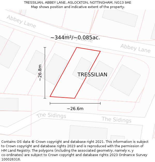 TRESSILIAN, ABBEY LANE, ASLOCKTON, NOTTINGHAM, NG13 9AE: Plot and title map