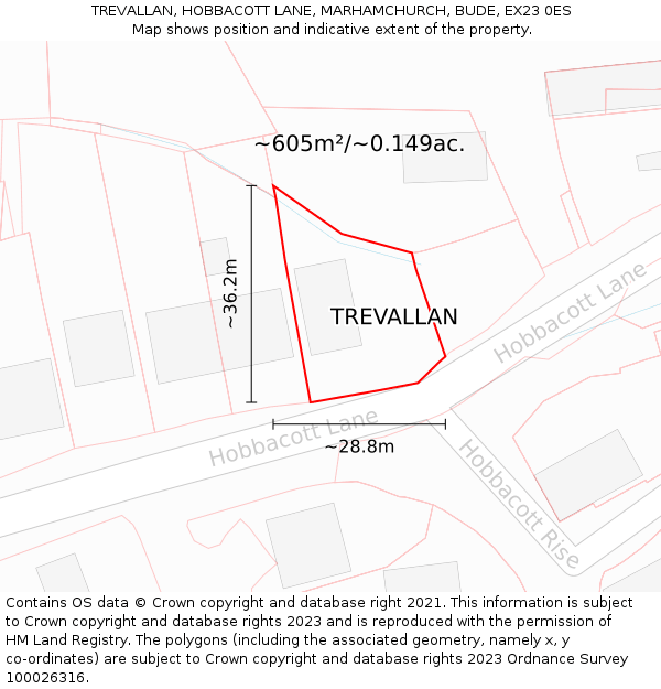 TREVALLAN, HOBBACOTT LANE, MARHAMCHURCH, BUDE, EX23 0ES: Plot and title map