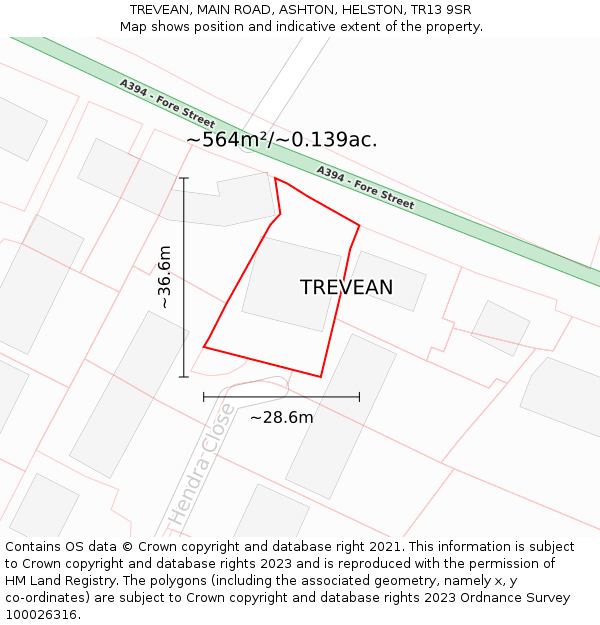 TREVEAN, MAIN ROAD, ASHTON, HELSTON, TR13 9SR: Plot and title map
