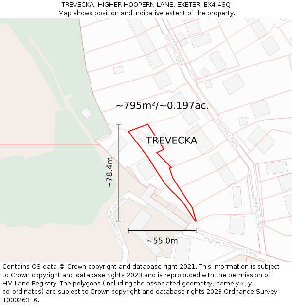 TREVECKA, HIGHER HOOPERN LANE, EXETER, EX4 4SQ: Plot and title map