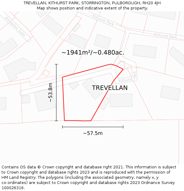 TREVELLAN, KITHURST PARK, STORRINGTON, PULBOROUGH, RH20 4JH: Plot and title map
