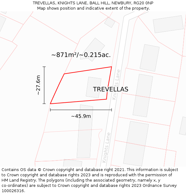 TREVELLAS, KNIGHTS LANE, BALL HILL, NEWBURY, RG20 0NP: Plot and title map