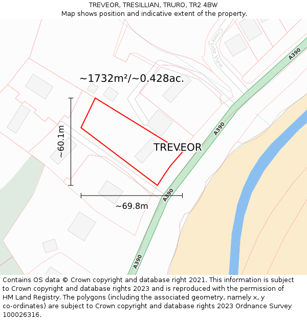 TREVEOR, TRESILLIAN, TRURO, TR2 4BW: Plot and title map