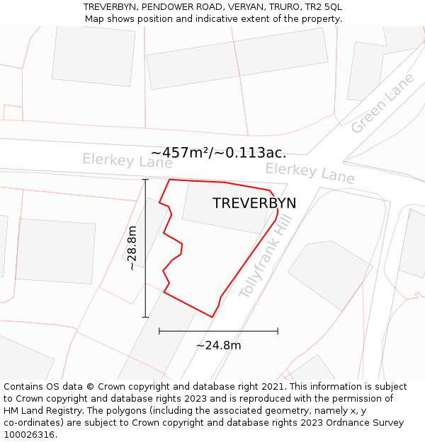 TREVERBYN, PENDOWER ROAD, VERYAN, TRURO, TR2 5QL: Plot and title map
