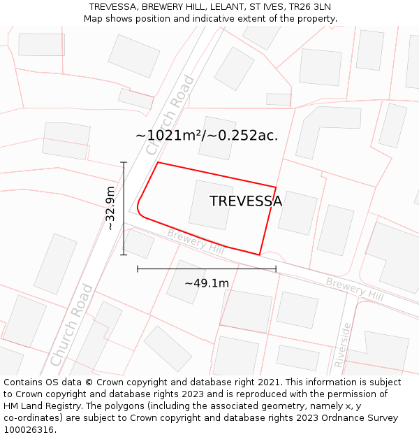 TREVESSA, BREWERY HILL, LELANT, ST IVES, TR26 3LN: Plot and title map
